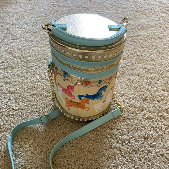 Loungefly Handbags - Loungefly Carousel Cylinder Bag - Blue and Gold